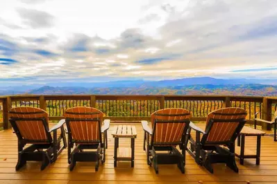 looking at view of Smoky Mountains on cabin porch