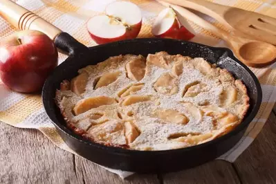 baked apple pancake in skillet