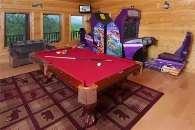 Game room in one of our 5 bedroom cabins in Gatlinburg