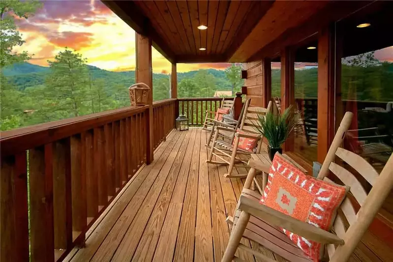 Majestic view of the sunset from the deck of one of our 3 bedroom cabin rentals in Pigeon Forge TN.
