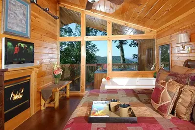Romantic bedroom in an amazing honeymoon cabin in Gatlinburg