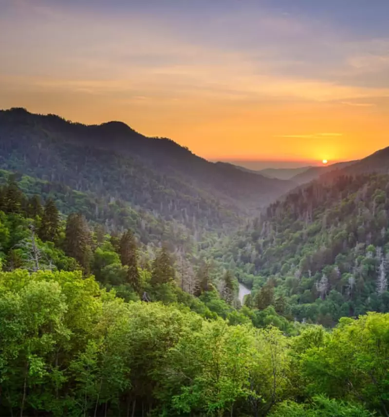 view of Smoky Mountains at sunset