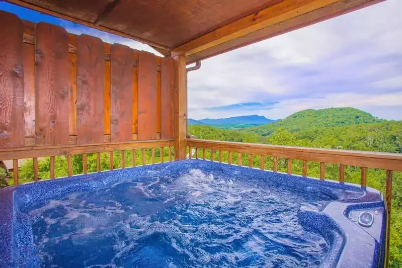 hot tub on deck of honeymoon cabin