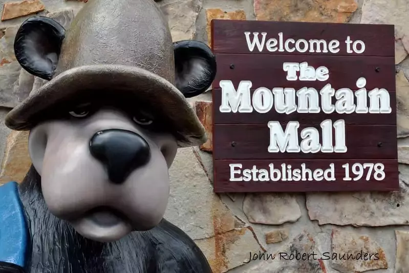The sign for the mountain mall that reads welcome to the mountain mall established 1978