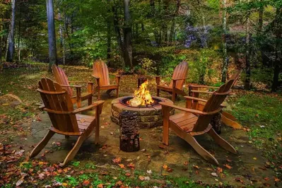 peaceful creek fireplace outside