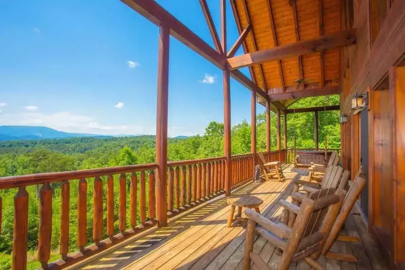 view from the deck of a cabin in the Smoky Mountains