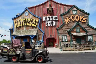 Hatfield and McCoy building with truck out front