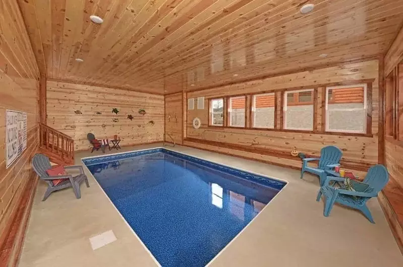 indoor pool in a smoky mountain cabin