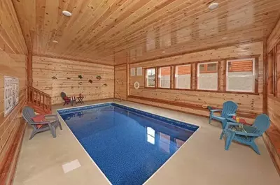 indoor pool in a smoky mountain cabin