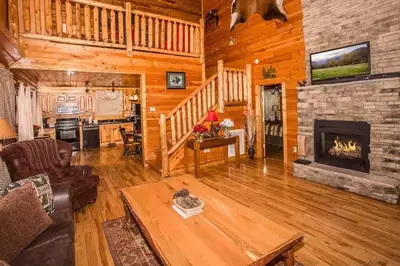 The living room of the Silver Fox cabin in Gatlinburg.
