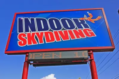 The sign for Flyaway Indoor Skydiving in Pigeon Forge TN.