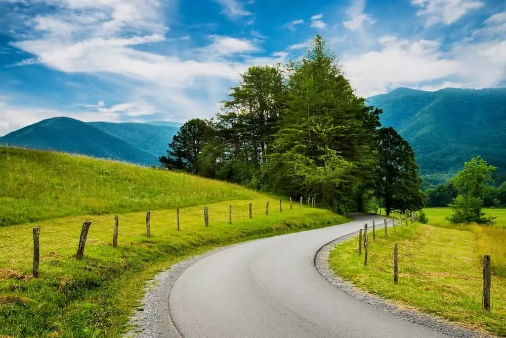 A scenic road in Cades Cove.