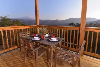 Beautiful mountain views from the deck of a Pigeon Forge cabin in the fall.