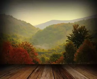 View of the mountains from a cabin