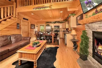 The excellent living room in the Starry Starry Night cabin in Gatlinburg TN.