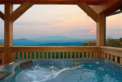 Hot tub on the deck of the Midnight Wonder cabin in Gatlinburg TN.