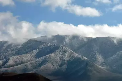 Photo of the mountains near Gatlinburg covered in snow.