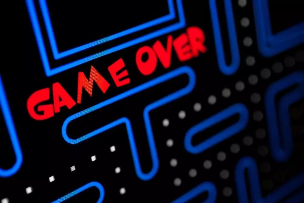 Game Over screen of classic arcade game.