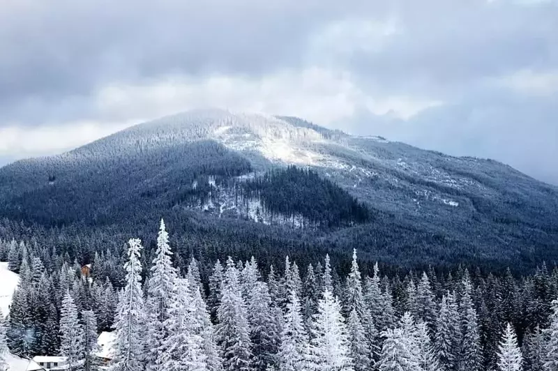 The Smoky Mountains covered in snow during the winter.