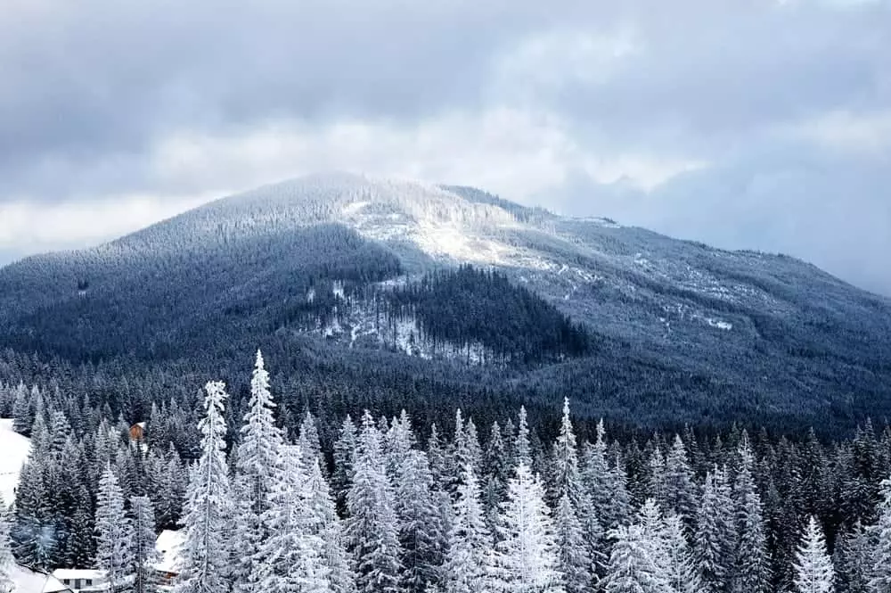 The Smoky Mountains covered in snow during the winter.