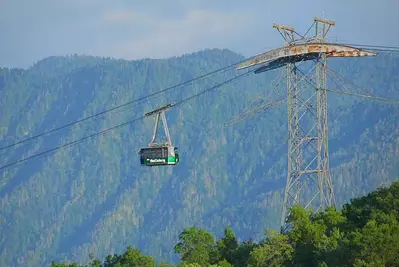 View of the ariel tramway from one of our cabins near Ober Gatlinburg ski resort.