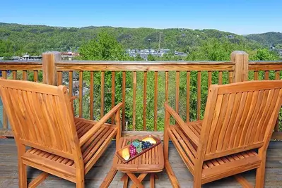 Scenic view of downtown Gatlinburg from Gatlinburg Views cabin in Smoky Mountains