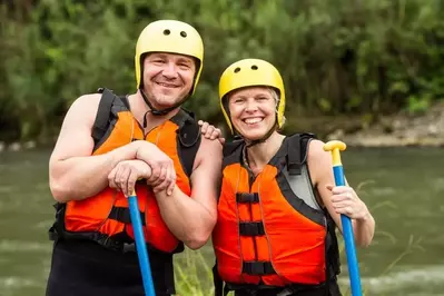 couple whitewater rafting in Gatlinburg