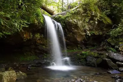 Grotto Falls waterfall in the Great Smoky Mountains National Park