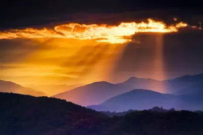 View of a Smoky Mountain sunrise from a five bedroom Pigeon Forge cabin