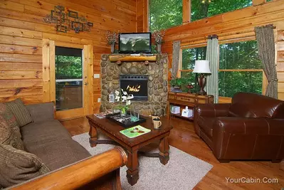 Gorgeous family room in a secluded one bedroom cabin in Gatlinburg