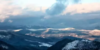 Winter view of the Smoky Mountains from a Gatlinburg cabin