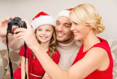 Family taking a photo for Christmas