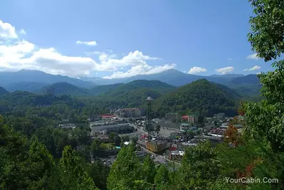 View of downtown Gatlinburg and mountains