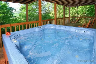 Hot tub on the porch of a Gatlinburg cabin