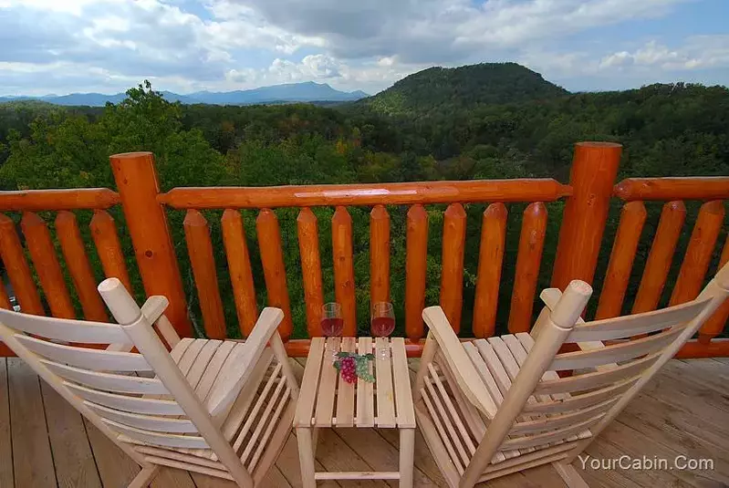 Rocking chairs on a porch in a Smoky Mountain cabin