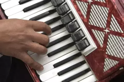 Closeup of man playing the accordian