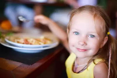 Girl in restaurant eating food