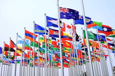 National flags waving in the air