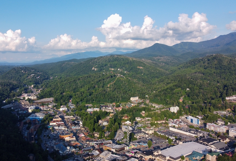 aerial view of downtown Gatlinburg