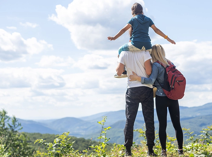 family hiking in the Smoky Mountains