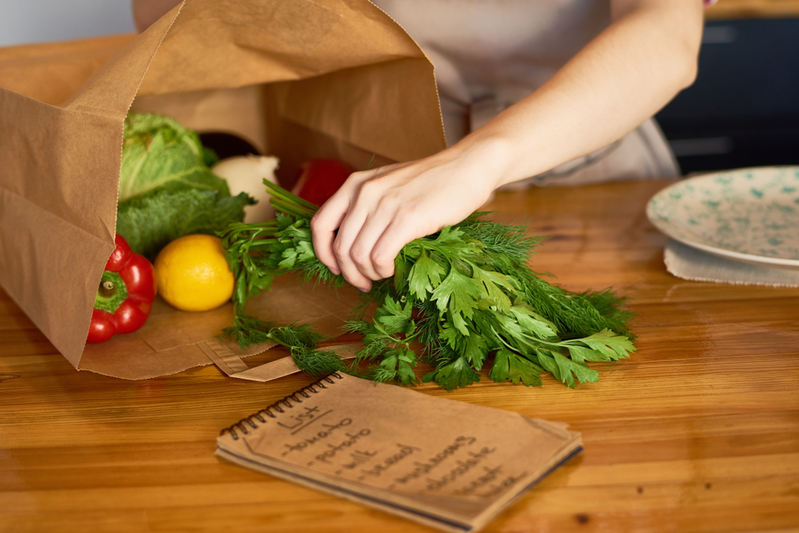 bag of groceries on counter