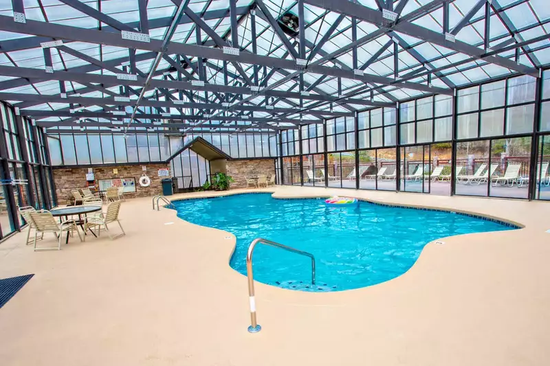 A swimming pool at a cabin resort.