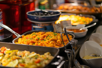 pasta at a buffet line