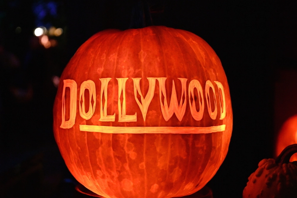 "Dollywood" carved in glowing pumpkin